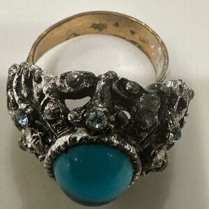 Adjustable Vintage Silver and Blue Gemstone Ring